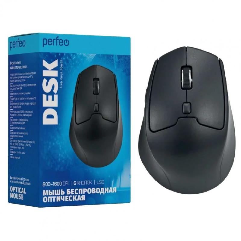 Perfeo мышь беспров., оптич. "DESK", 6 кн, DPI 800-1600, USB, чёрн.
