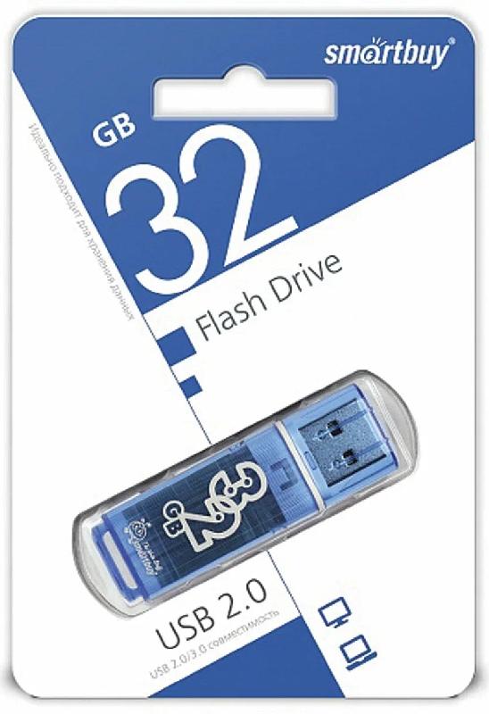 USB 2.0 накопитель Smartbuy 032 ГБ серия Glossy Синий (SB32GBGS-B)