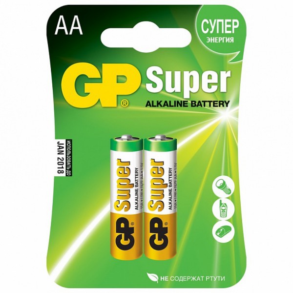 Батарейка алкалиновая GP LR6/2BL АА  Super (2 шт. в блистере)