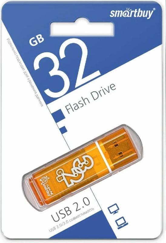 USB 2.0 накопитель Smartbuy 032 ГБ серия Glossy Оранжевый (SB32GBGS-Or)