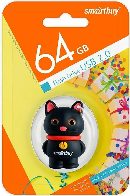USB 2.0 накопитель Smartbuy 064 ГБ серия Wild Котенок Черный (SB64GBCATK)
