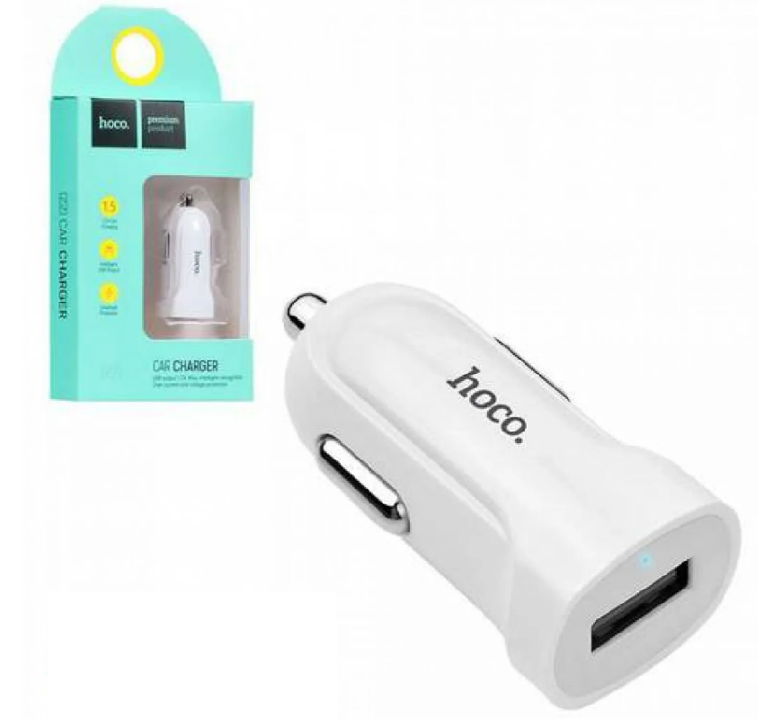 Автомобильное зарядное устройство hoco Z2 USB, 5V-2.1A   (в коробке) (Белый)