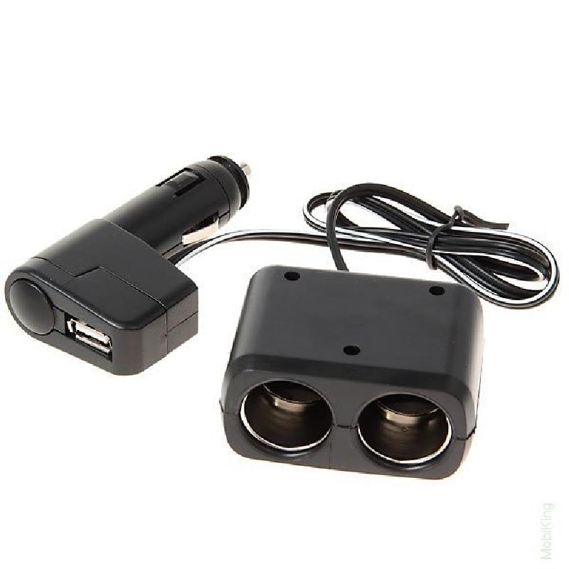 Авторазветвитель  2в1+USB  со шнуром 500 mAh(WF-0097B)