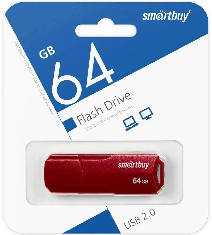 USB 2.0 накопитель Smartbuy 064 ГБ серия Clue Бордовый (SB64GBCLU-BG)