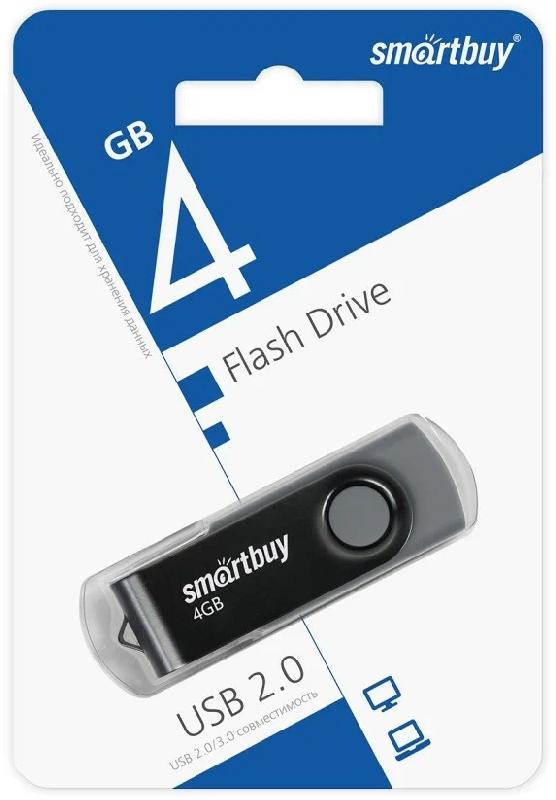 USB 2.0 накопитель Smartbuy 004 ГБ серия Twist Чёрный/Cерый (SB004GB2TWK)