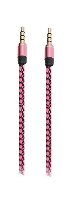 Кабель AUX  3.5 - 3.5 круглый текстильный (металлический наконечник) (Розовый)