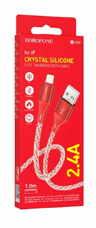 Кабель USB - 8 pin Borofone BX96 Ice Crystal, 1.0м, 2.4A, цвет: красный