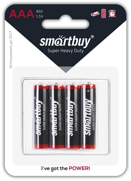 Батарейка солевая Smartbuy  R03/4B  AAA  SBBZ-3A04B (4 шт. в блистере)
