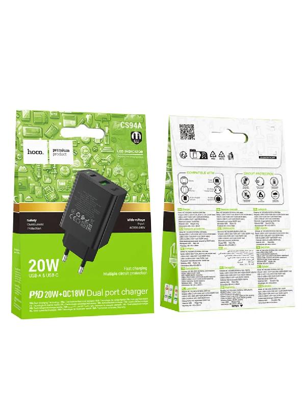 СЗУ Hoco CS94A USB+USB-C QC18W+PD20W (Чёрный)