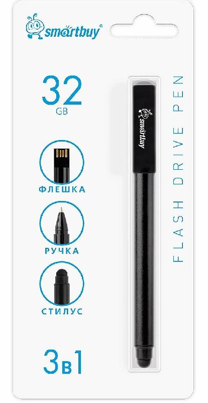 USB 2.0 накопитель Smartbuy 032 ГБ ручка-флэшка-стилус, черная, в блистере (SB032GB2KRTL)
