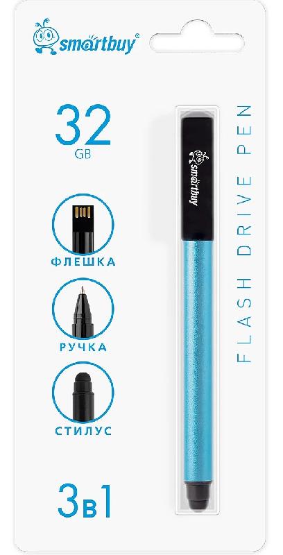 USB 2.0 накопитель Smartbuy 032 ГБ ручка-флэшка-стилус, синяя, в блистере (SB032GB2BRTL)