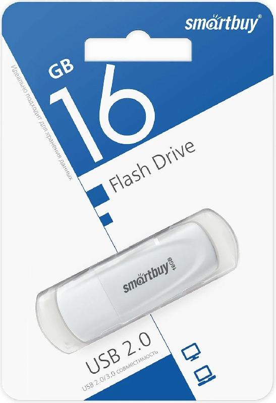 USB 2.0 накопитель Smartbuy 016 ГБ серия Scout Белый (SB016GB2SCW)