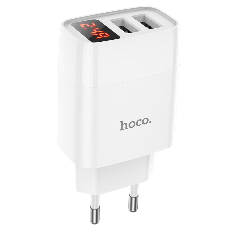 Сетевое зарядное устройство hoco C86A LED экран  2USB, 2.4 A   (в коробке) (Белый)
