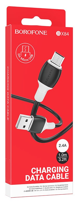 Кабель USB - микро USB Borofone BX84 Rise, 1.0м, 2.4A, цвет: чёрный
