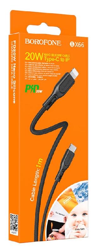 Кабель Type-C - 8 pin Borofone BX66 Wide, 1.0м, 3,0А, 20Вт, цвет: чёрный