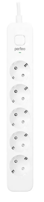 Perfeo сетевой фильтр "POWER STREAM", 2500W, 1,5м, 5 розеток, белый.
