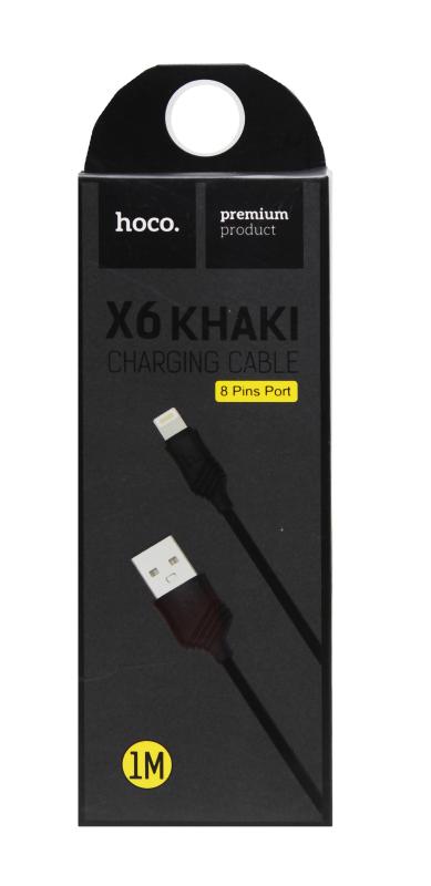Кабель для I-Phone 5/5S/6/6S 8 pin, HOCO X6 khaki, 1 метр (Чёрный)