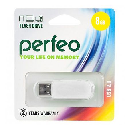 Накопитель USB Flash  8GB Perfeo C03 (Белый)