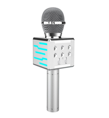 Караоке микрофон DS-878 с динамиками (Bluetooth, USB, micro USB, AUX, rec)  (Серебристый)