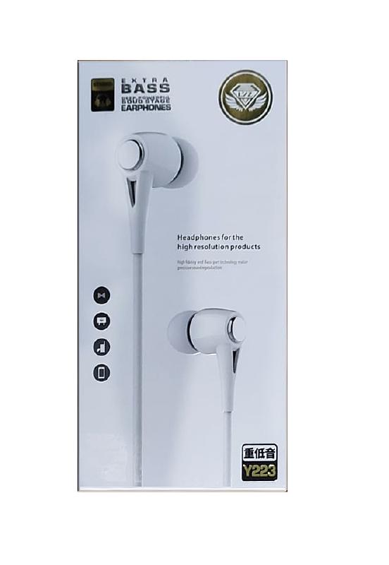 Наушники MP3 "LYZ" Y223 EXTRA BASS силиконовый круглый провод (упаковка)  (Белый)