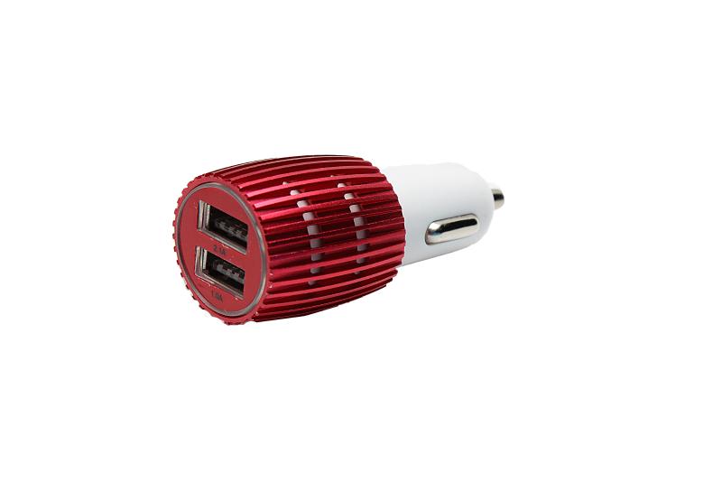 А04  Автомобильное зарядное устройство с 2 USB светящиеся 2100 /1000 m/a (свеча) (Красный)