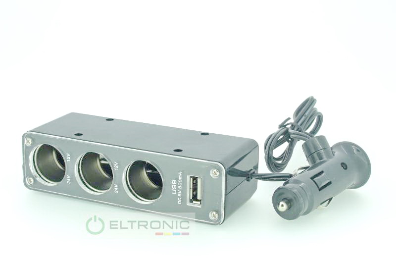 Авторазветвитель  3в1 + USB со шнуром (XK-0096)