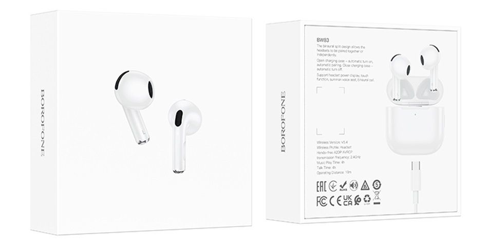 Наушники внутриканальные Borofone BW83, Bluetooth, TWS, цвет: белый