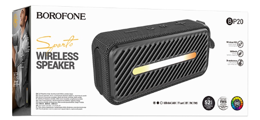 Колонка портативная Borofone, BP20, Joy sports, Bluetooth, цвет: чёрный