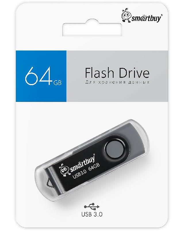 USB 3.0/3.1 накопитель Smartbuy 064 ГБ серия Twist Чёрный/Cерый (SB064GB3TWK)