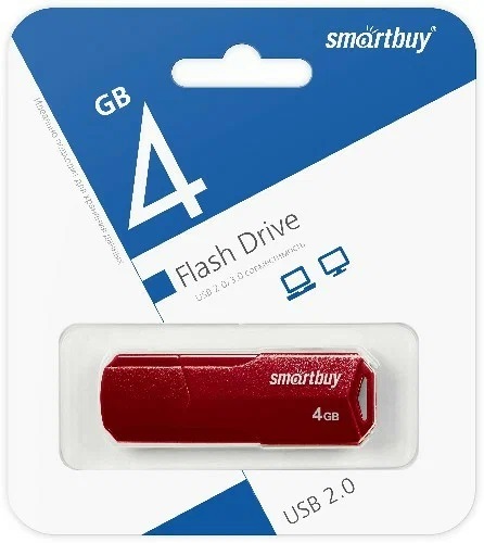 USB 2.0 накопитель Smartbuy 004 ГБ серия Clue Бордовый (SB4GBCLU-BG)