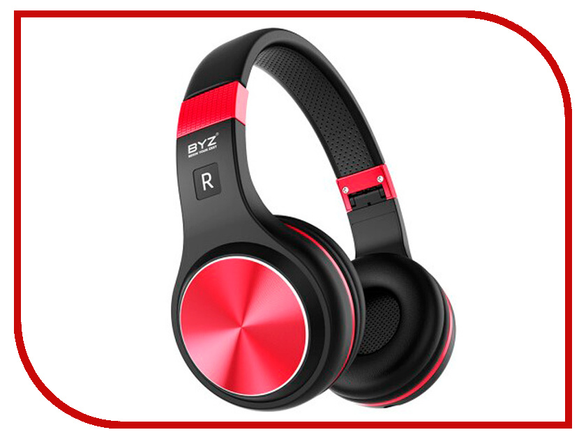 MP3 наушники BYZ SH-109 STEREO, плоский отдельный провод с микрофоном, складные (Красный)