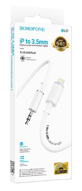 Кабель AUX, 8 pin(m) - Jack 3,5mm(m) Borofone BL21, Lemon, 1.0м, цвет: белый