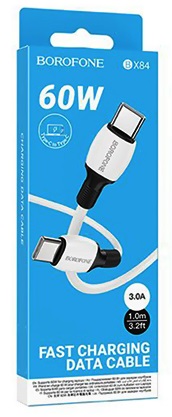 Кабель Type-C - Type-C Borofone BX84 Rise, 1.0м, 3.0A, 60Вт, QC3.0, PD3.0, цвет: белый