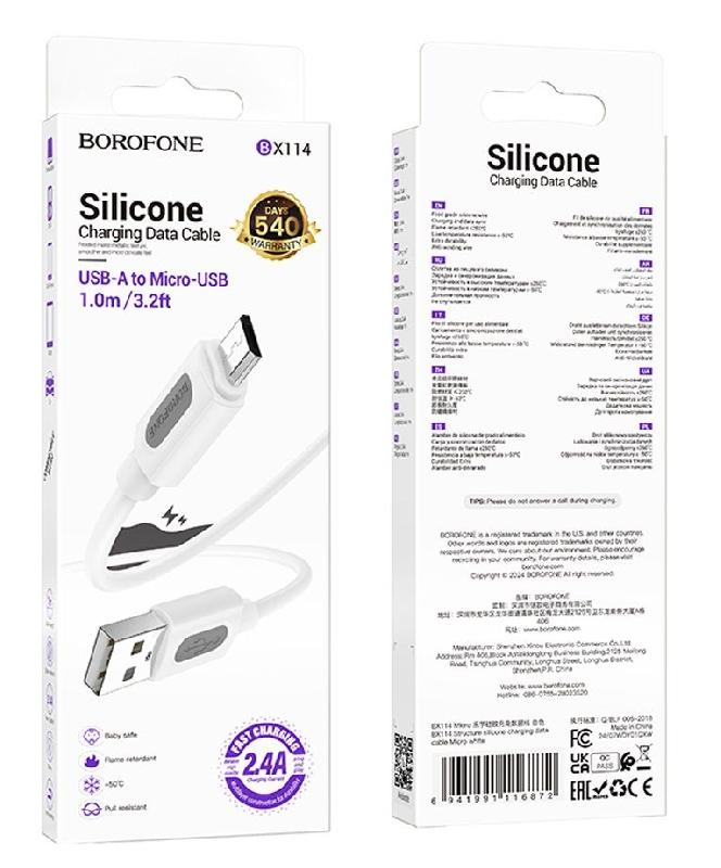 Кабель USB - микро USB Borofone BX114 Structure, 1.0м, 2.4A, цвет: белый
