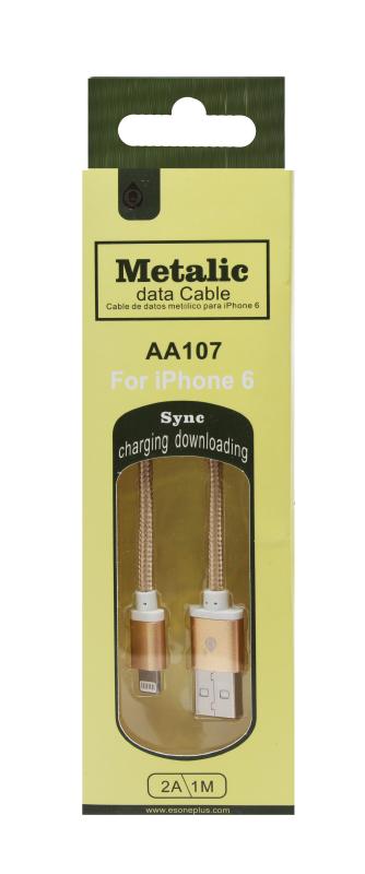 Кабель для I-Phone 5/5S/6/6s 8pin  m-tk  АА107 1метр, 2А (текстильный мет.наконечник) (Золотой)