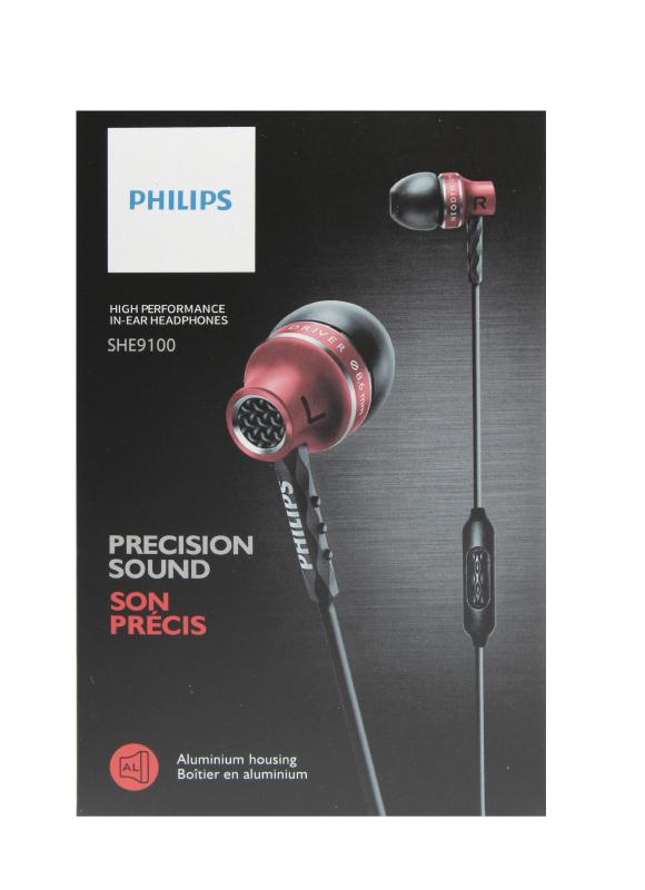 Наушники MP3  PHILIPS SHE 9100 c микрофоном  (упаковка - коробка) (Красный)