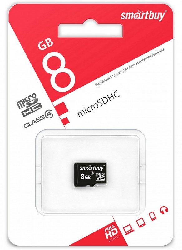micro SDHC карта памяти Smartbuy 008 ГБ Сlass 4, без адаптеров
