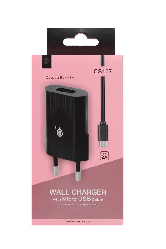 Сетевое зарядное устройство m-tk  + кабель micro USB, 1A   CS107 (Чёрный)