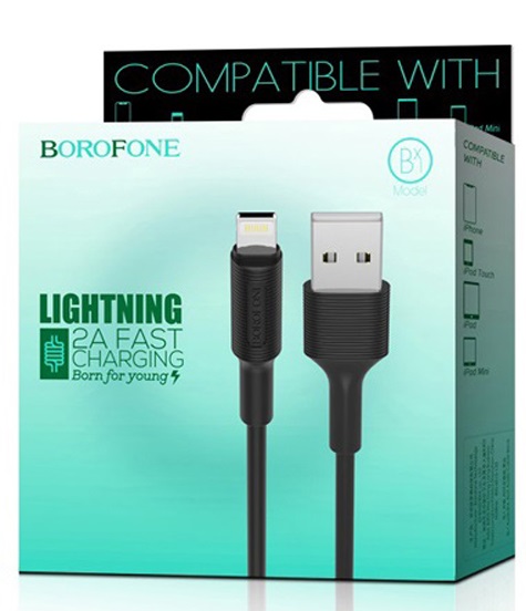 Кабель USB - 8 pin Borofone BX1 EZSync, 1.0м, 2.0A, цвет: чёрный