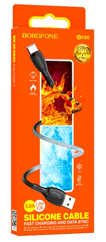 Кабель USB - Type-C Borofone BX86, 1.0м, 3.0A, цвет: чёрный