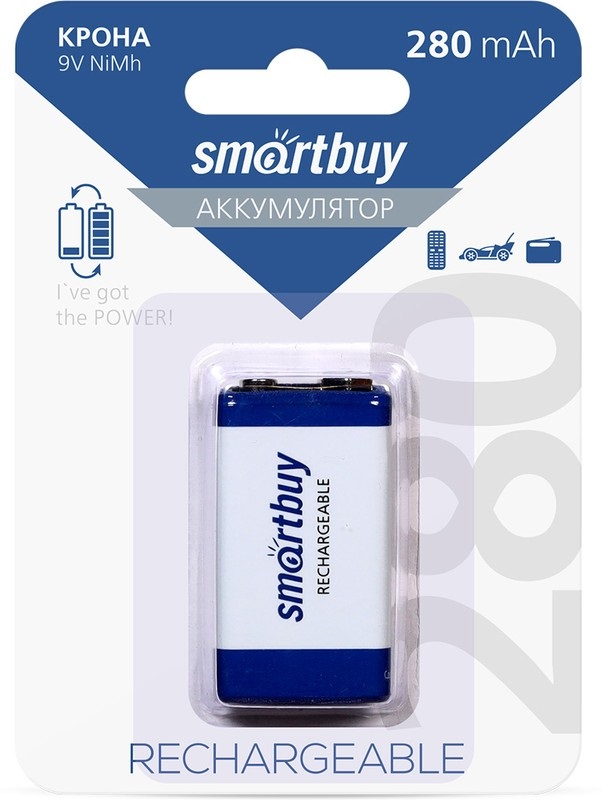 Аккумулятор NiMh Smartbuy 9V /1BL 280 mAh (25/200) (SBBR-9V-1B280)