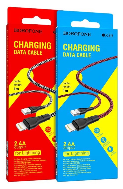 Кабель USB - 8 pin Borofone BX39, 1.0м, 2.4A, цвет: чёрный, красный