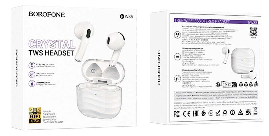 Наушники внутриканальные Borofone BW85, Smart, Bluetooth, TWS, цвет: белый, (арт.6941991119187)