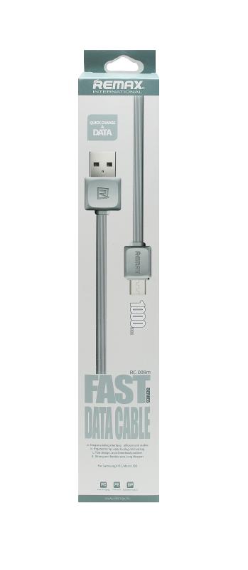 Кабель Micro Remax FAST Data cable RC-008 m  1метр  (плоский) (Белый)