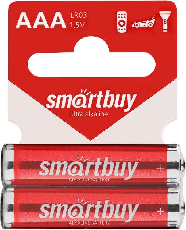 Батарейка алкалиновая с подвесом Smartbuy LR03/2SB (60/600) (SBBA-3A02SB)