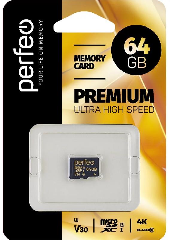 Perfeo microSDXC 64GB High-Capacity (Class 10) UHS-3 V30 w/o Adapter
