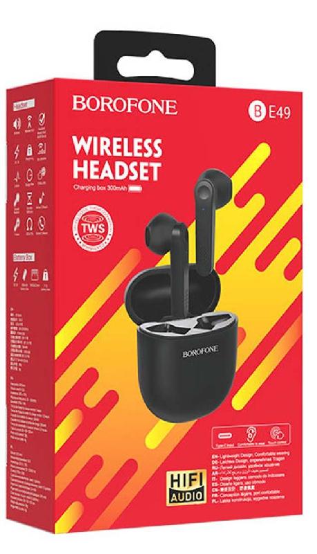 Наушники внутриканальные Borofone BE49, Serenity TWS, Bluetooth, TWS, цвет: черный