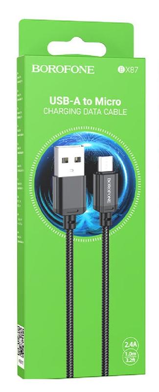 Кабель USB - микро USB Borofone BX87 Sharp, 1.0м, 2.4A, цвет: чёрный, не упакован