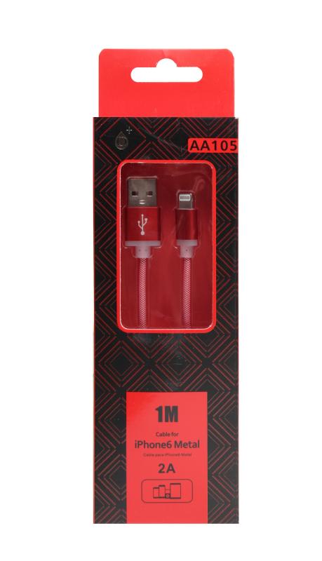 Кабель для I-Phone 5/5S/6/6s 8pin  m-tk  АА105 metal 1метр, 2А (круглый, армированный) (Красный)