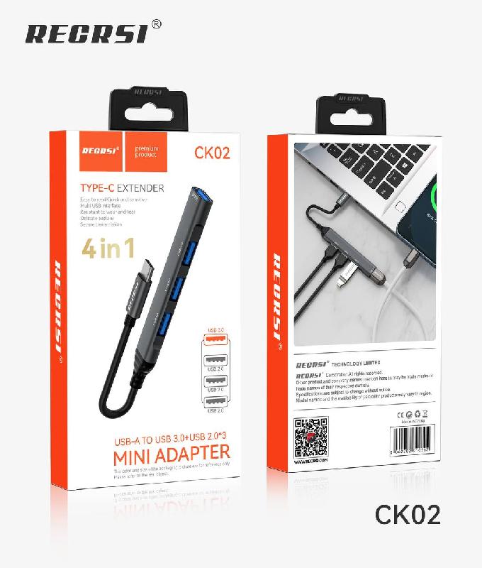 USB-разветвитель RECRSI CK02 4USB Ports 3.0+2.0 Type-C (Чёрный)